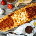 mix pide meat and cheese top view